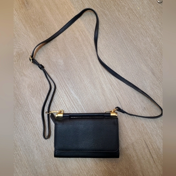 Handbags - Chic Black vegan Leather Crossbody Wallet Bag with Gold Accents